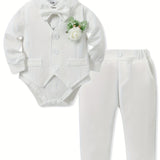 5 Pieces Baby Boy Long Sleeve Gentleman Suit Baby Boy Holiday Party Wedding Dress Suit One-piece Shirt, Vest, Trousers, Bowtie, Corsage 0-24M Soft And Comfortable Cotton Toddler Clothing