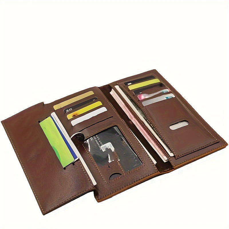 1pc Faux Leather Retro Clutch Bag, Classic Trendy Three-Fold Long Wallet