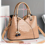 2022 Newest Trendy Women'S Faux Crocodile-Texture Handbag with Cherry Pendant - Stylish Black And Red Shoulder And Handbag, Zip Closure, Polyester Lining, Edge Paint Detail, Handbag|Chic Handbag|Zippered Bag
