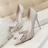 [High Heels for Wedding Party Women] Women's Elegant Bowknot Decor Stiletto Heels, FashionPointed-Toe Pumps, Cut-Out Side Design Heels, Wedding Party Prom High Heels For Women