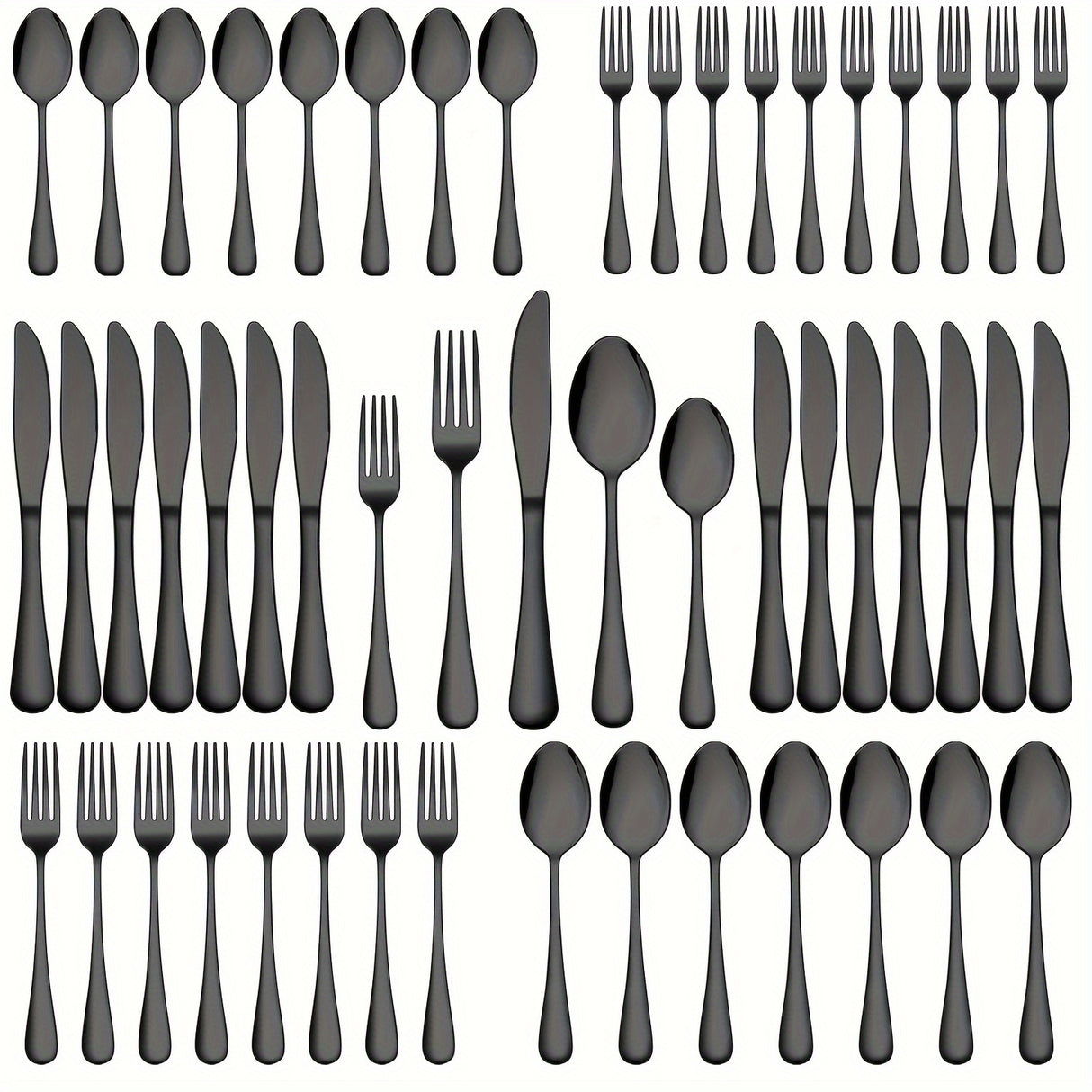 60pcs, Stainless Steel Flatware Set, Black & Golden Silverware, Mirror Polished Cutlery Set, Includes Knives, Forks, Spoons, For Weddings, Birthdays, Independence Day, Dishwasher Safe