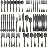 60pcs, Stainless Steel Flatware Set, Black & Golden Silverware, Mirror Polished Cutlery Set, Includes Knives, Forks, Spoons, For Weddings, Birthdays, Independence Day, Dishwasher Safe