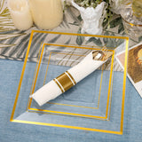 175 PCS Clear Gold Plastic Plates, Gold Plastic Dinnerware Sets Includes: 25 Dinner Plates, 25 Salad Plates, 25 Pre Rolled Napkins with Gold silverware, 25 Cups 9 OZ, Perfect for Wedding and Party (gold/rose gold), Hand washa