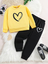 Girl's 2pcs, Sweatshirt & Sweatpants Set, Love Heart Print Long Sleeve Top, Casual Outfits, Kids Clothes For Spring Fall