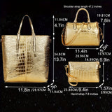 3pcs/set Golden Luxury Top Handle Tote Bag, Crocodile Print Satchel Handbag, Women's Fashion Shoulder Bag, Crossbody Bag & Purse