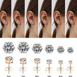 Sparkling Stainless Steel 6-Prong zirconia Stud Earrings Hypoallergenic Daily Decor Earrings 18K Gold Plated Ear Bone Buckle Jewelry