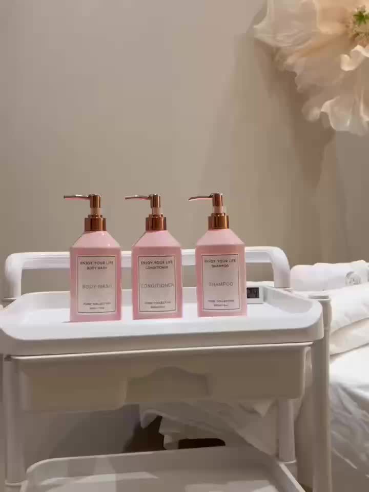 3-Pack Pink Refillable Plastic Dispenser Bottles, 500ml/16oz, Waterproof Labels, for Shampoo, Conditioner, Body Wash, Lotion, Cosmetic Containers - Unscented, Bathroom Essentials