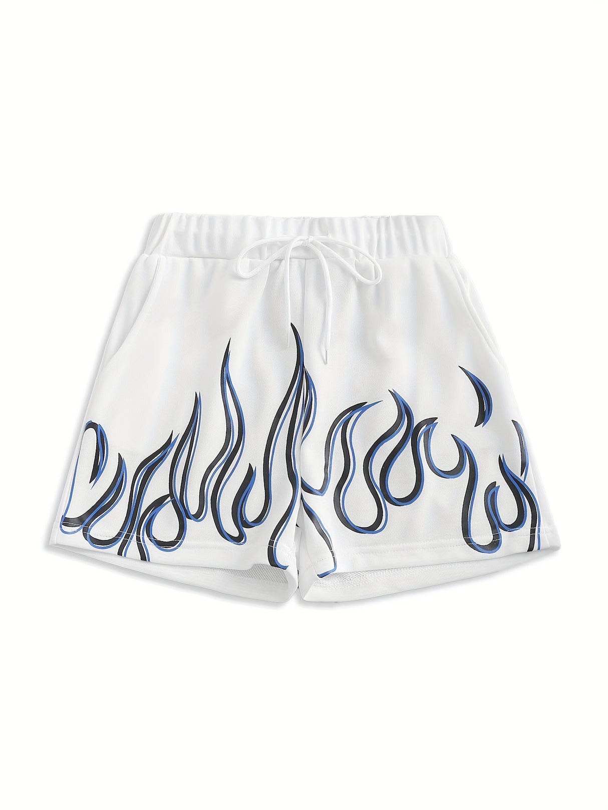 Flame-Inspired Y2K Drawstring Shorts for Women - Season-Versatile with Pockets, Medium Stretch & Easy-Care