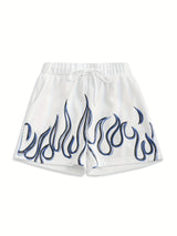 Flame-Inspired Y2K Drawstring Shorts for Women - Season-Versatile with Pockets, Medium Stretch & Easy-Care