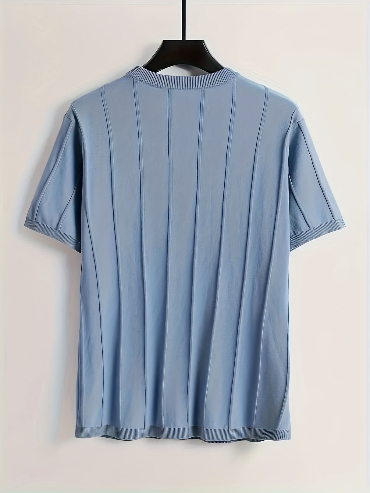 Solid Crew Neck Knitted Short Sleeve Sweater For Men, Casual Summer T-Shirt For Daily Wear And Vacation Resorts