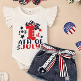 My 1st 4th of July Baby Girl Clothes Newborn Independence Day Outfits Infant Ruffle Romper + Short Jean Skirt + Headband 0-18 Months, for Outdoor