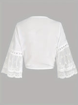 Elegant Solid Knotted Flared Sleeve Blouse, Open Front for Coquette/Cute/Y2K Style Women's Clothing