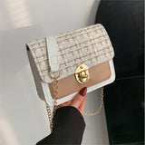 Fashion Tweed Chain Crossbody Bag, Mini Chain Square Purse, Trendy Turn Lock Shoulder Bag For Women
