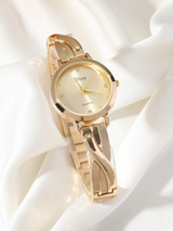DISU Gold Stainless Steel Strap Ladies Watch, Classic And Versatile With Rhinestone